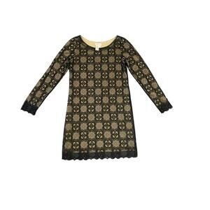 Max Studio Black Lace Nude Long Sleeve Dress Size Large LBD Sexy Chic Glam Y2K